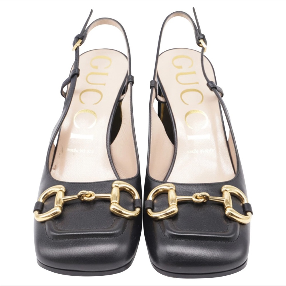 Gucci Horsebit Slingback Pumps In Leather Women Black Size 38